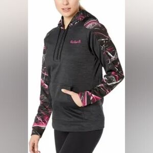 Huntworth Women's Black Pink Fleece Camouflage Pullover Sweatshirt Size S